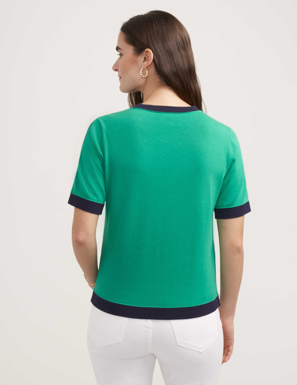 Anne Klein Colorblock Patch Pocket Top- Sale Clover/Distant Mountain