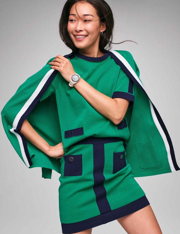 anne klein Colorblock Patch Pocket Top- Sale Clover/Distant Mountain