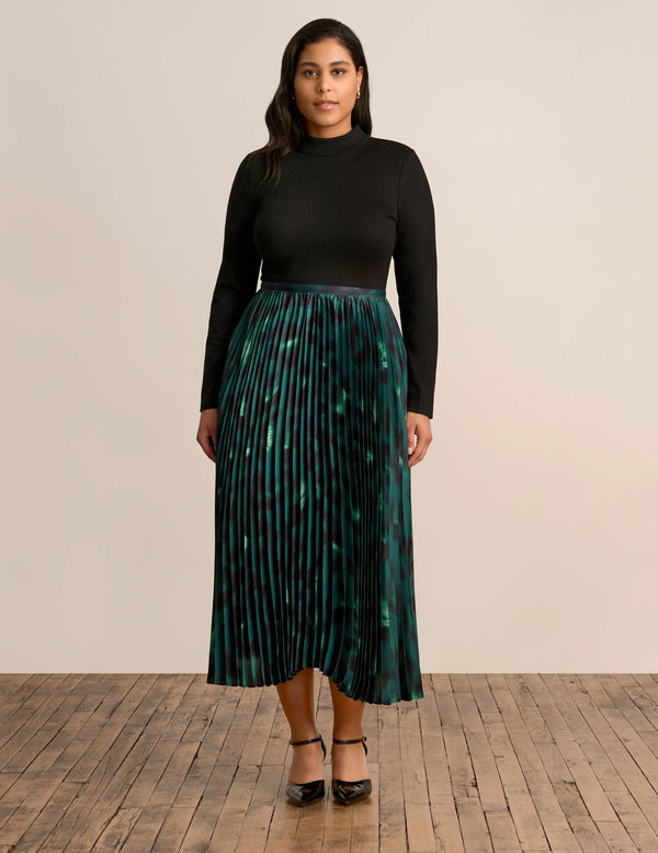 anne klein Combo Pleated Dress Anne Blk/Deep Evrgreen