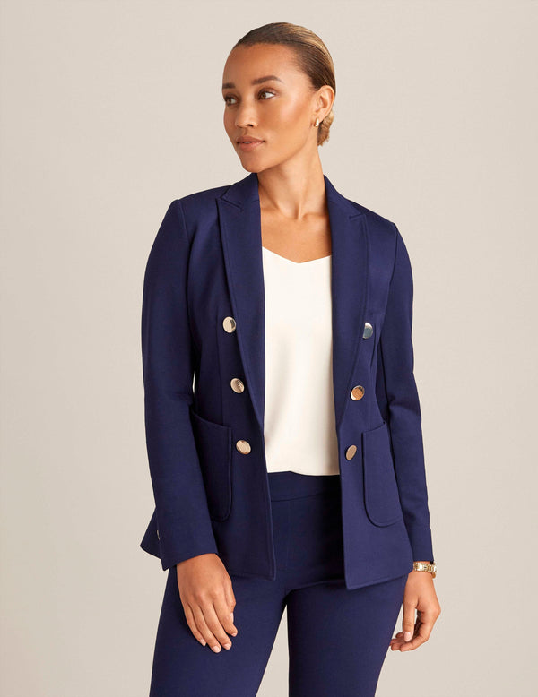 Anne Klein Compression Collection Faux Double Breasted Blazer With Patch Pockets Distant Mountain