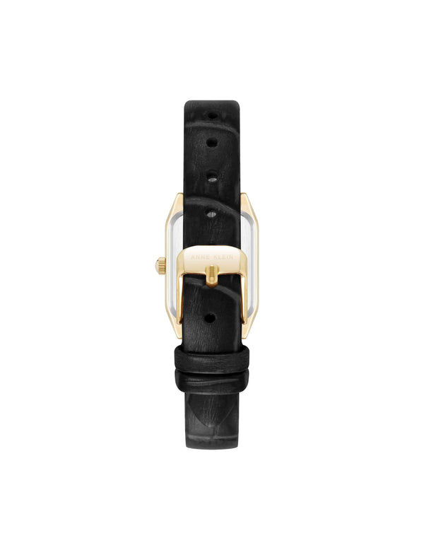 Anne Klein Consider It Octagonal Leather Band Watch Gold-Tone/Black