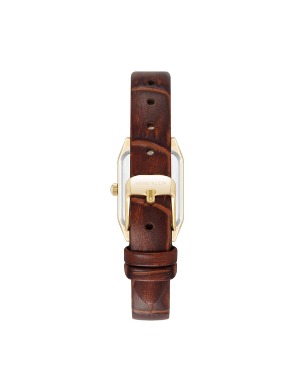 Anne Klein Consider It Octagonal Leather Band Watch Gold-Tone/Brown