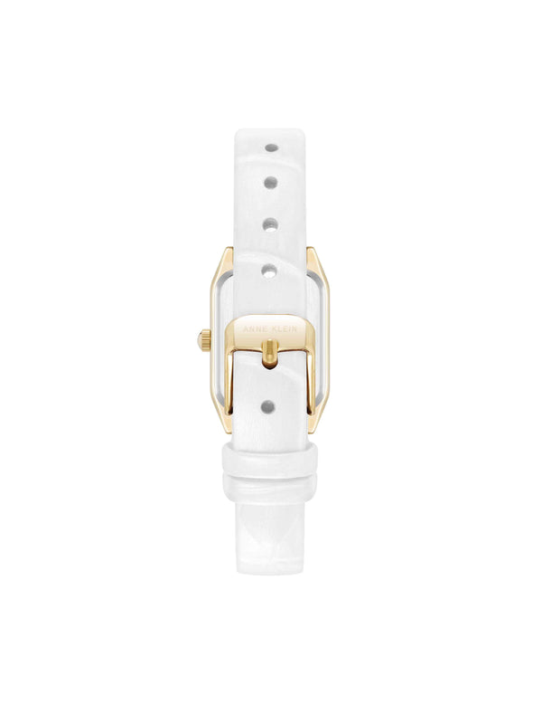 Anne Klein Consider It Octagonal Leather Band Watch Gold-Tone/White