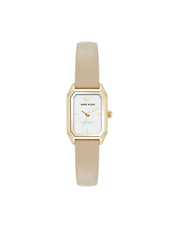anne klein Consider It Octagonal Leather Band Watch Gold-Tone/Beige