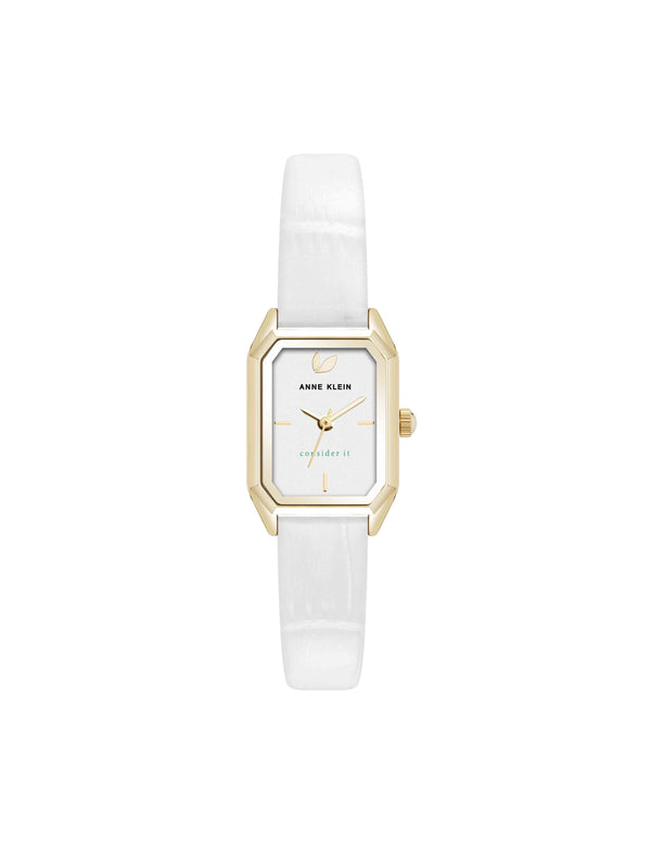 anne klein Consider It Octagonal Leather Band Watch Gold-Tone/White