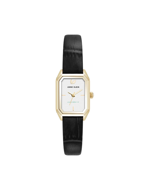 anne klein Consider It Octagonal Leather Band Watch Gold-Tone/Black