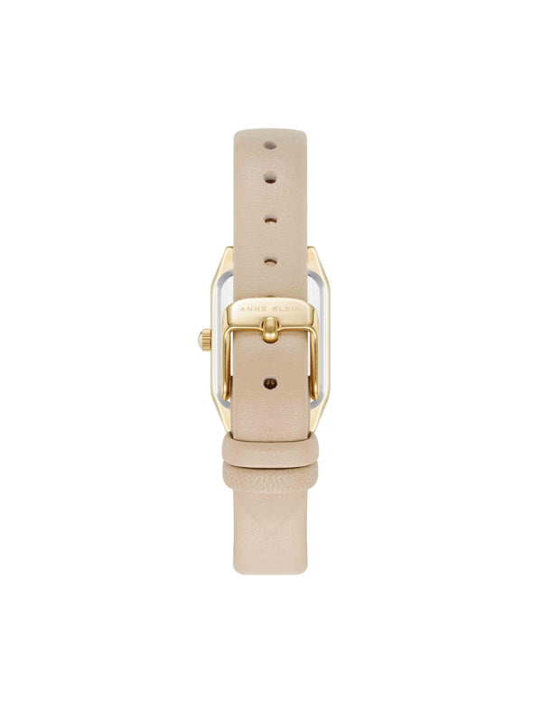 Anne Klein Consider It Octagonal Leather Band Watch Gold-Tone/Beige