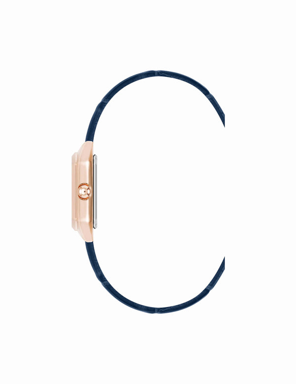 Anne Klein Consider It Octagonal Leather Band Watch Rose Gold-Tone/Blue