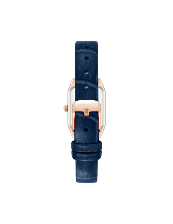 Anne Klein Consider It Octagonal Leather Band Watch Rose Gold-Tone/Blue