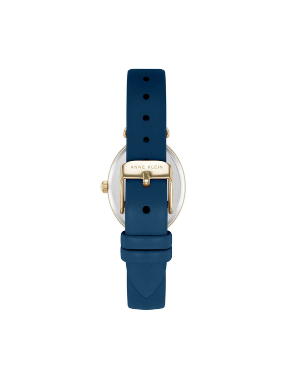 Anne Klein Consider It Oval Case Leather Watch Blue/Gold-Tone