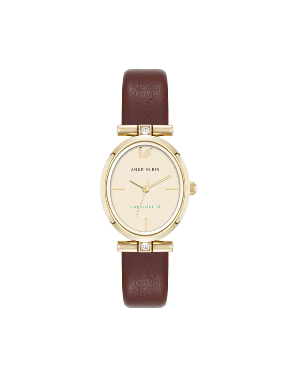 Anne Klein Consider It Oval Case Leather Watch Blue/Gold-Tone