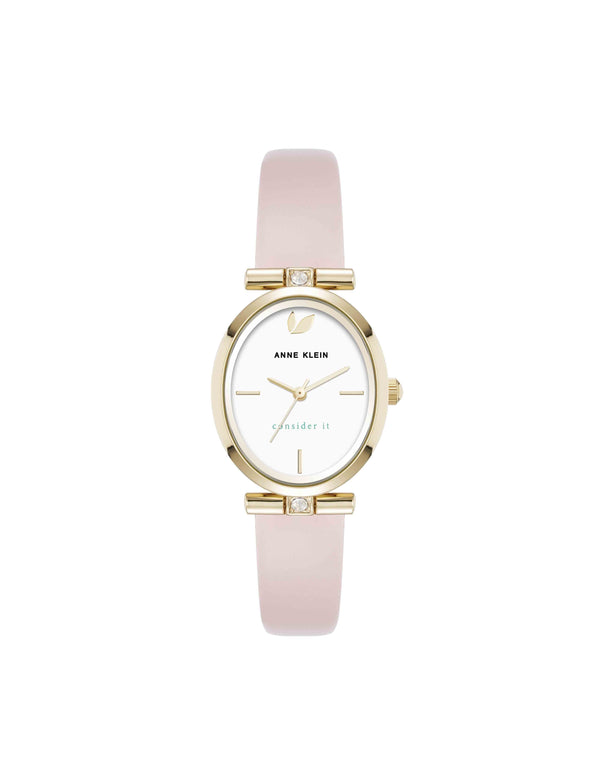 anne klein Consider It Oval Case Leather Watch Blush/Gold-Tone