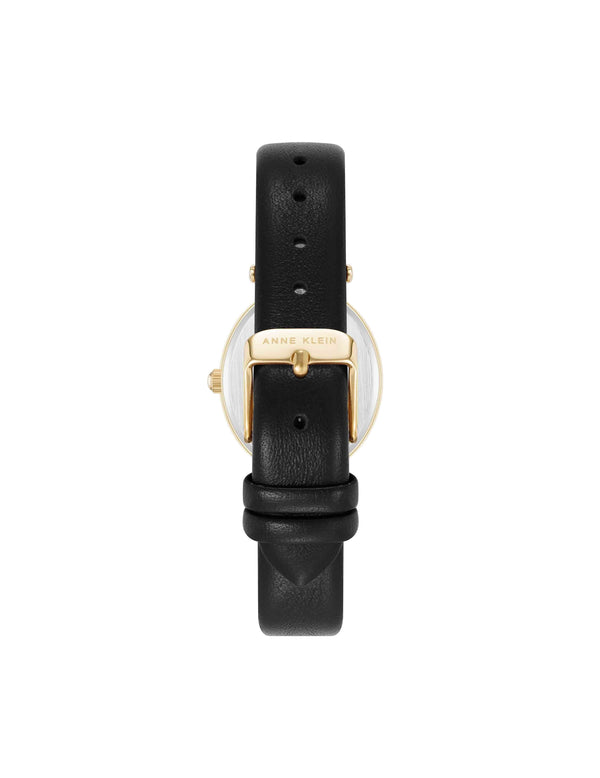 Anne Klein Consider It Oval Case Leather Watch Gold-Tone/Black