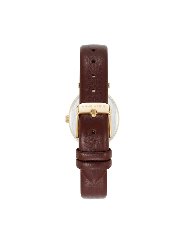 Anne Klein Consider It Oval Case Leather Watch Gold-Tone/Brown