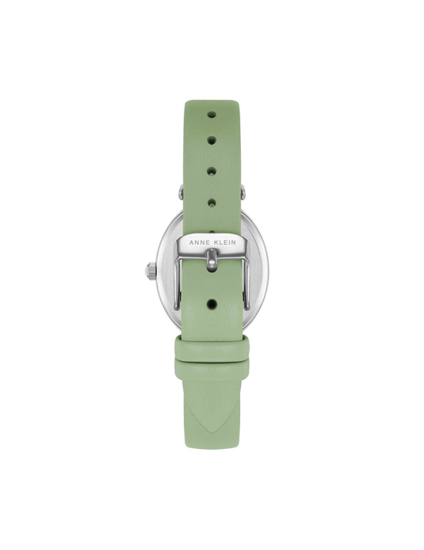 Anne Klein Consider It Oval Case Leather Watch Green/Silver-Tone