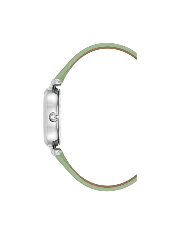 Anne Klein Consider It Oval Case Leather Watch Green/Silver-Tone