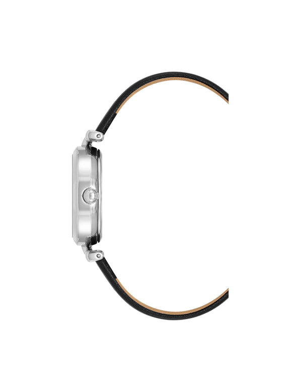 Anne Klein Consider It Oval Case Leather Watch Silver-Tone/Black