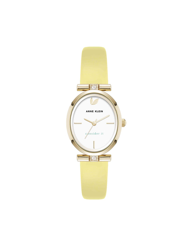 anne klein Consider It Oval Case Leather Watch Yellow/Gold-Tone