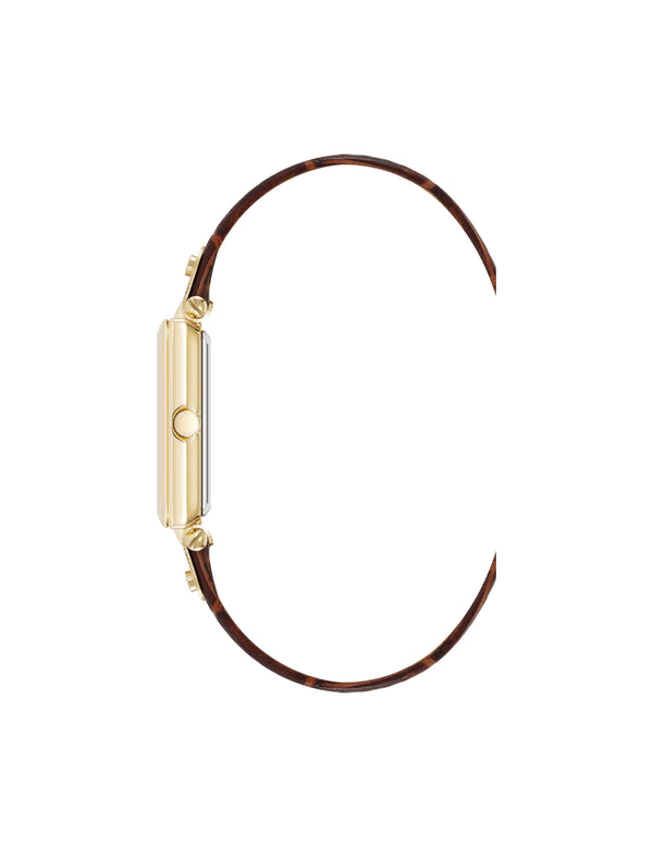 Anne Klein Consider It Rectangular Case Leather Watch Gold-Tone/Brown