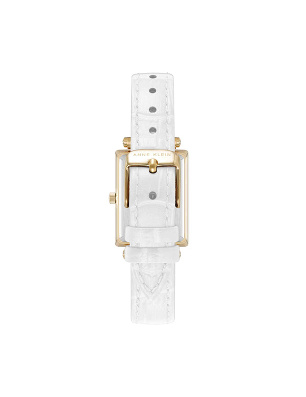 Anne Klein Consider It Rectangular Case Leather Watch Gold-Tone/White