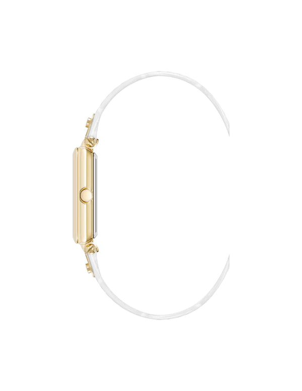 Anne Klein Consider It Rectangular Case Leather Watch Gold-Tone/White