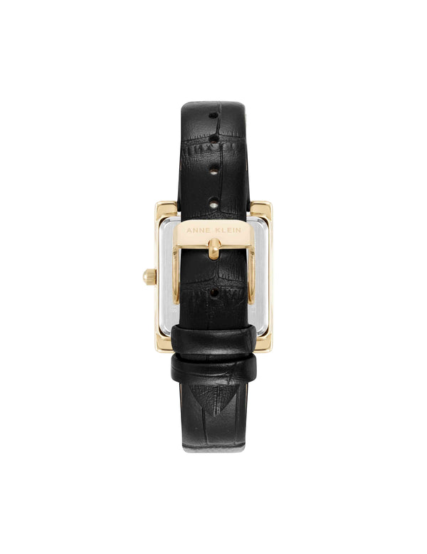 Anne Klein Consider It Rectangular Leather Band Watch Gold-Tone/Black