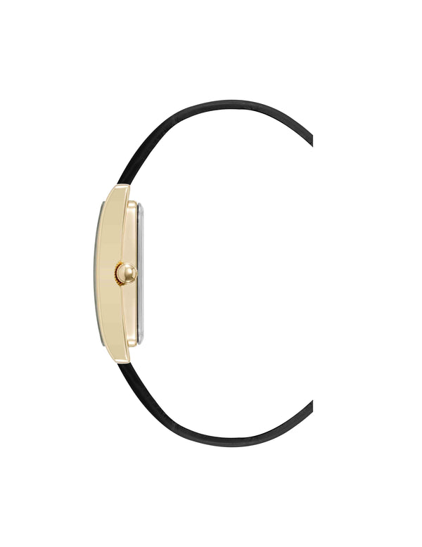 Anne Klein Consider It Rectangular Leather Band Watch Gold-Tone/Black
