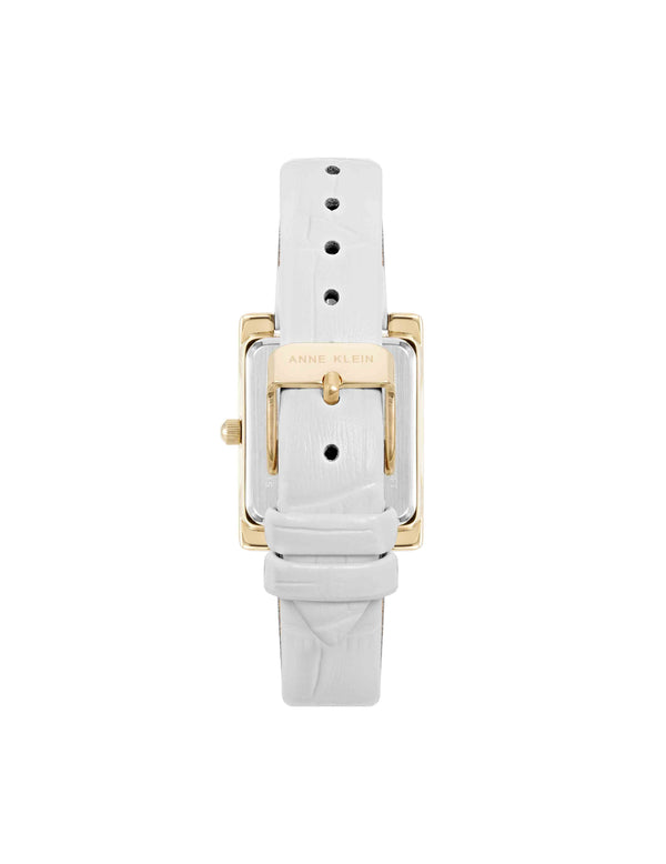 Anne Klein Consider It Rectangular Leather Band Watch Gold-Tone/White