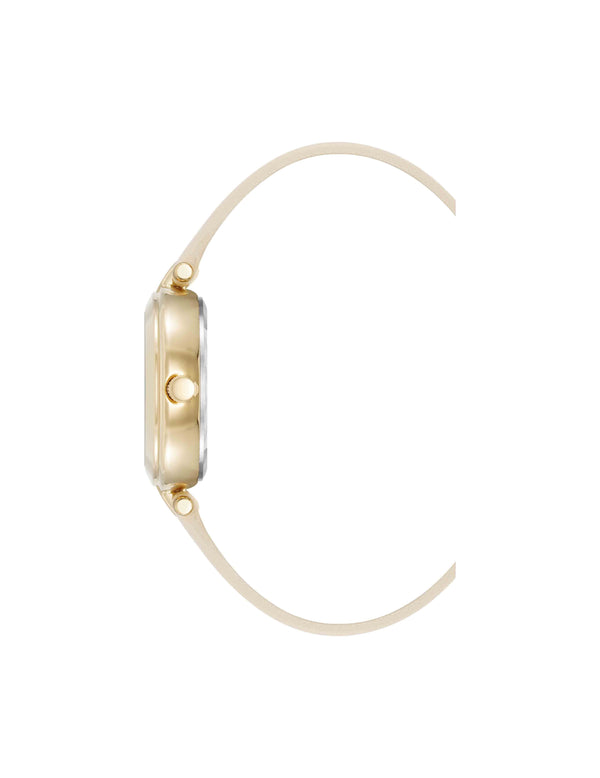 Anne Klein Consider It Round Leather Band Watch Gold-Tone/Beige