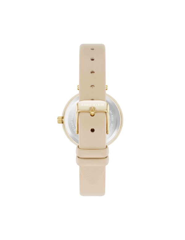 Anne Klein Consider It Round Leather Band Watch Gold-Tone/Beige