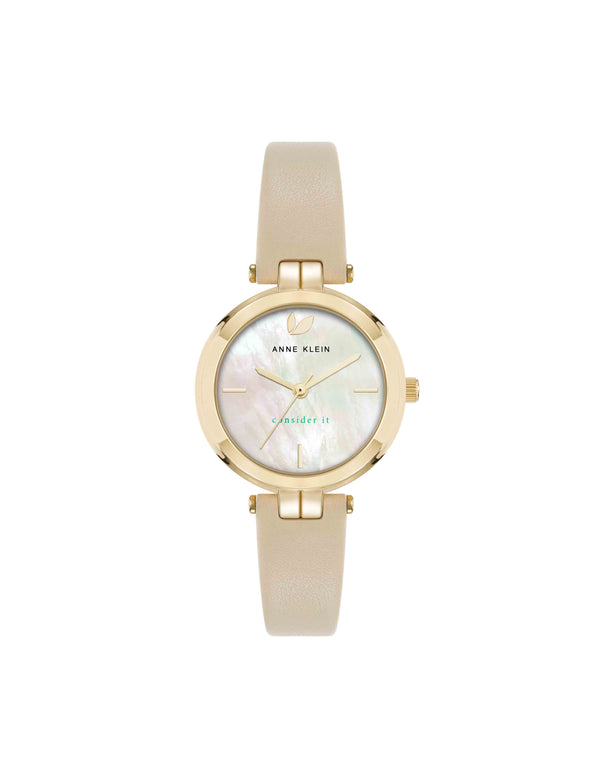 anne klein Consider It Round Leather Band Watch Gold-Tone/Beige