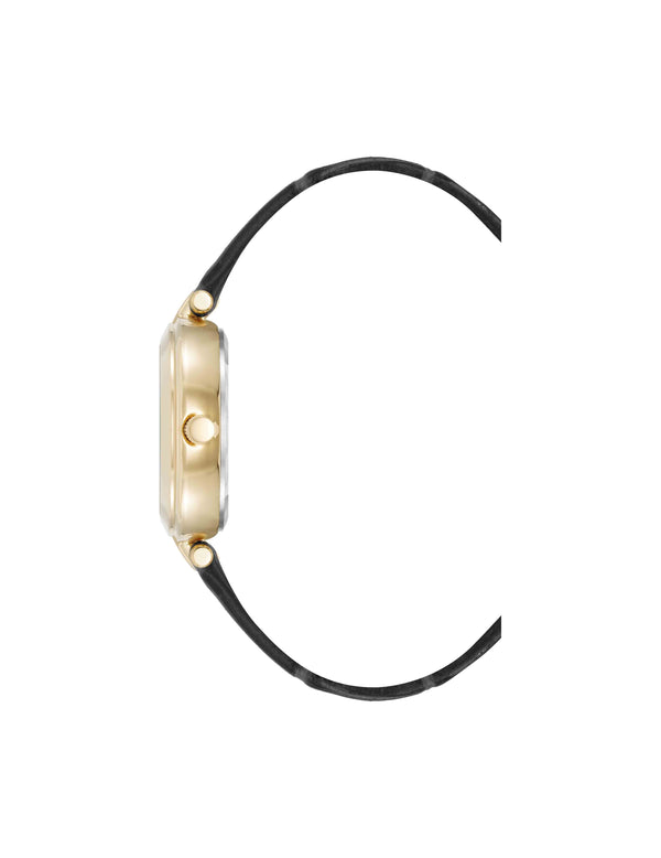 Anne Klein Consider It Round Leather Band Watch Gold-Tone/Black