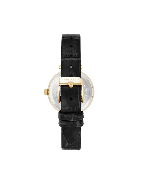 Anne Klein Consider It Round Leather Band Watch Gold-Tone/Black