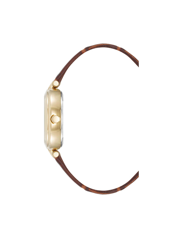 Anne Klein Consider It Round Leather Band Watch Gold-Tone/Brown