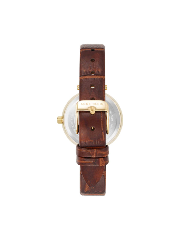 Anne Klein Consider It Round Leather Band Watch Gold-Tone/Brown