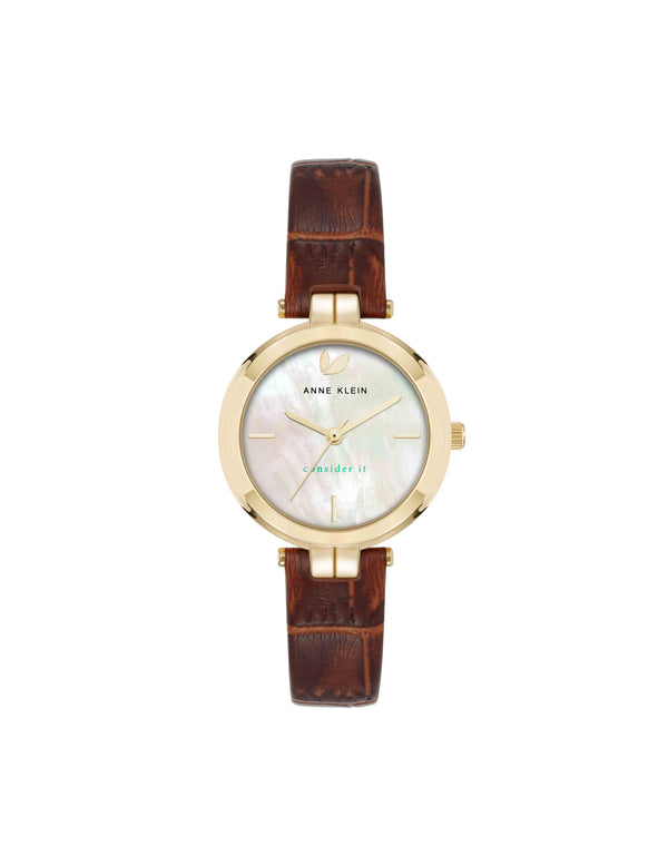 anne klein Consider It Round Leather Band Watch Gold-Tone/Brown
