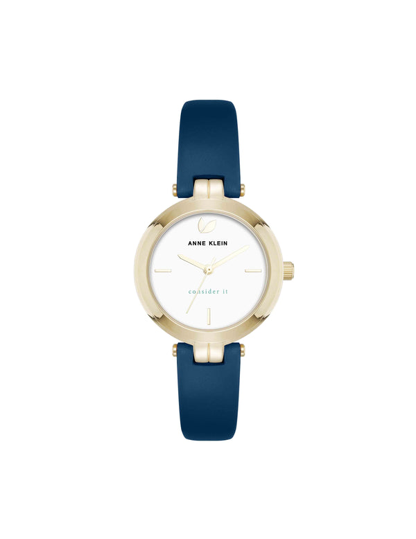 Anne Klein Consider It Round Sustainable Leather Band Watch Blush/Gold-Tone