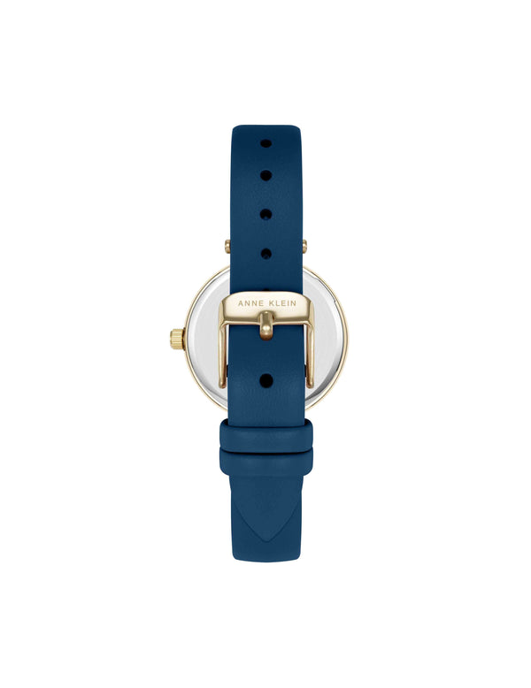 Anne Klein Consider It Round Sustainable Leather Band Watch Blue/Gold-Tone