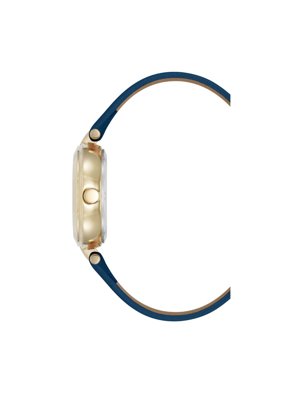 Anne Klein Consider It Round Sustainable Leather Band Watch Blue/Gold-Tone