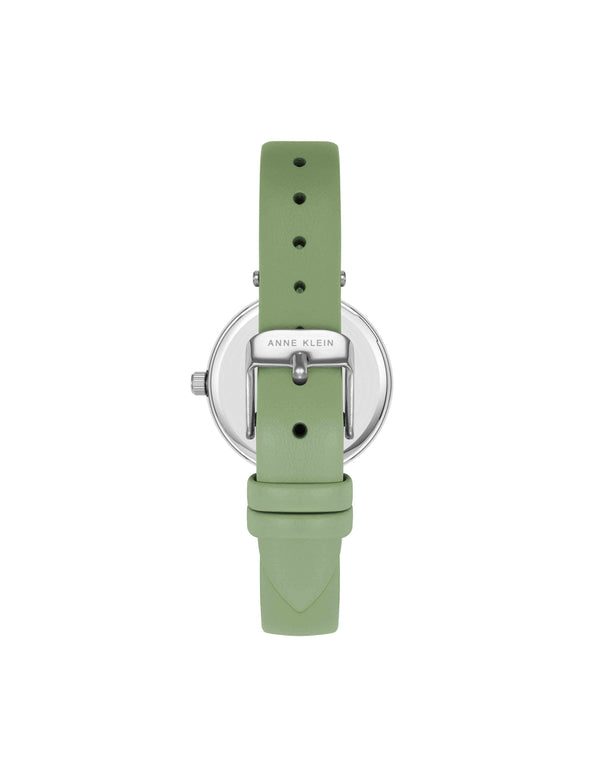 Anne Klein Consider It Round Sustainable Leather Band Watch Green/Silver-Tone