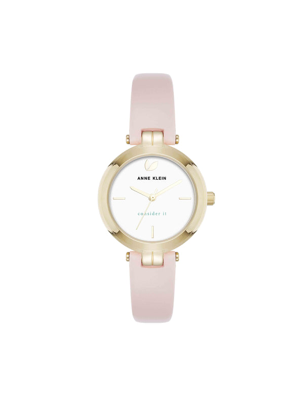 Anne Klein Consider It Round Sustainable Leather Band Watch Green/Silver-Tone