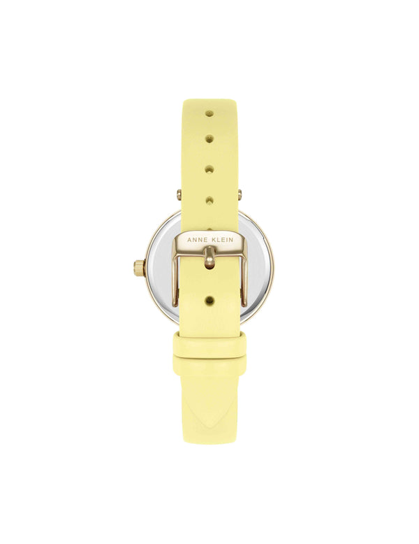 Anne Klein Consider It Round Sustainable Leather Band Watch Yellow/Gold-Tone