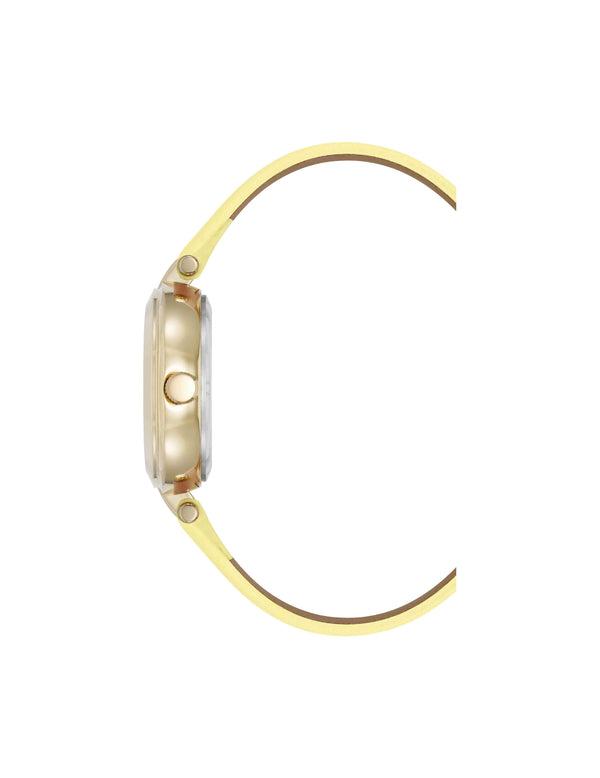 Anne Klein Consider It Round Sustainable Leather Band Watch Yellow/Gold-Tone