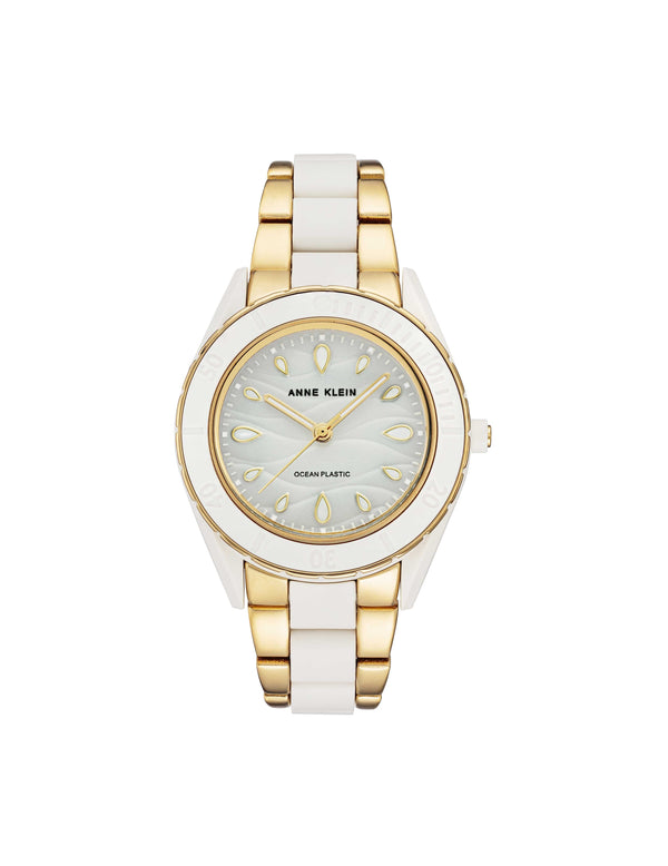 Anne Klein Consider It Solar Recycled Ocean Plastic Bracelet Watch White&Gold-Tone