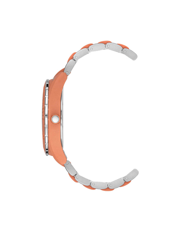 Anne Klein Consider It Solar Recycled Ocean Plastic Bracelet Watch Coral&Silver-Tone