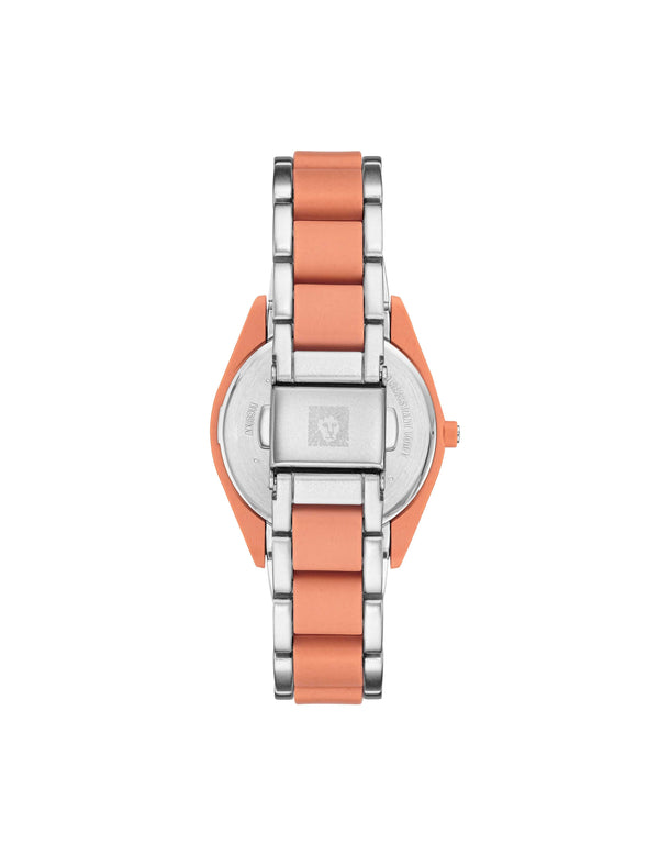 Anne Klein Consider It Solar Recycled Ocean Plastic Bracelet Watch Coral&Silver-Tone