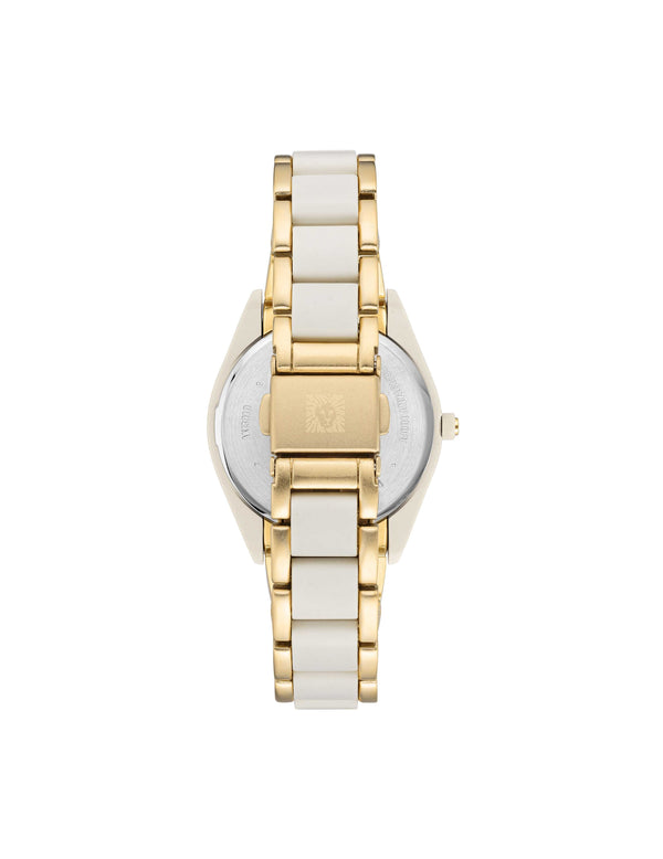 Anne Klein Consider It Solar Recycled Ocean Plastic Bracelet Watch White&Gold-Tone