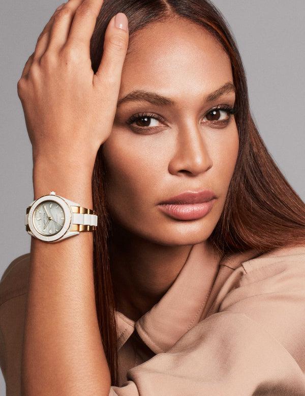 anne klein Consider It Solar Recycled Ocean Plastic Bracelet Watch White&Gold-Tone