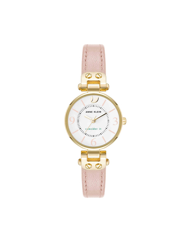 anne klein Consider It Sustainable Leather Strap Watch Blush/Gold-Tone