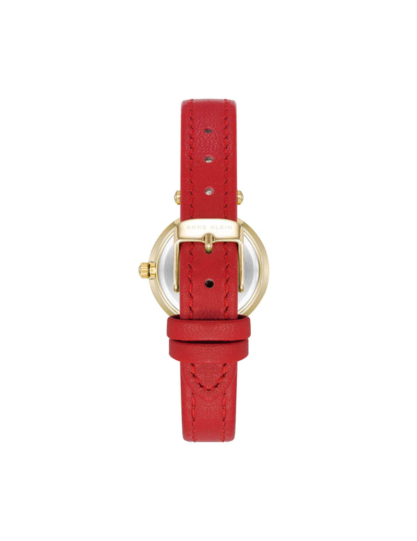 Anne Klein Consider It Sustainable Leather Strap Watch Gold-Tone/Red